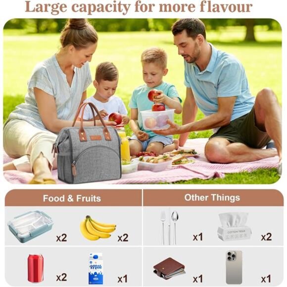 LOKASS Lunch Bag Women Insulated Lunch Box Wide-Open Lunch Tote Bag Large - Picture 5 of 7